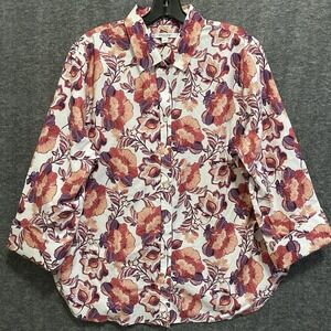 Chicos Top Women 2.5 US 14 Purple Pink Floral Button Up Shirt Office Cottagecore